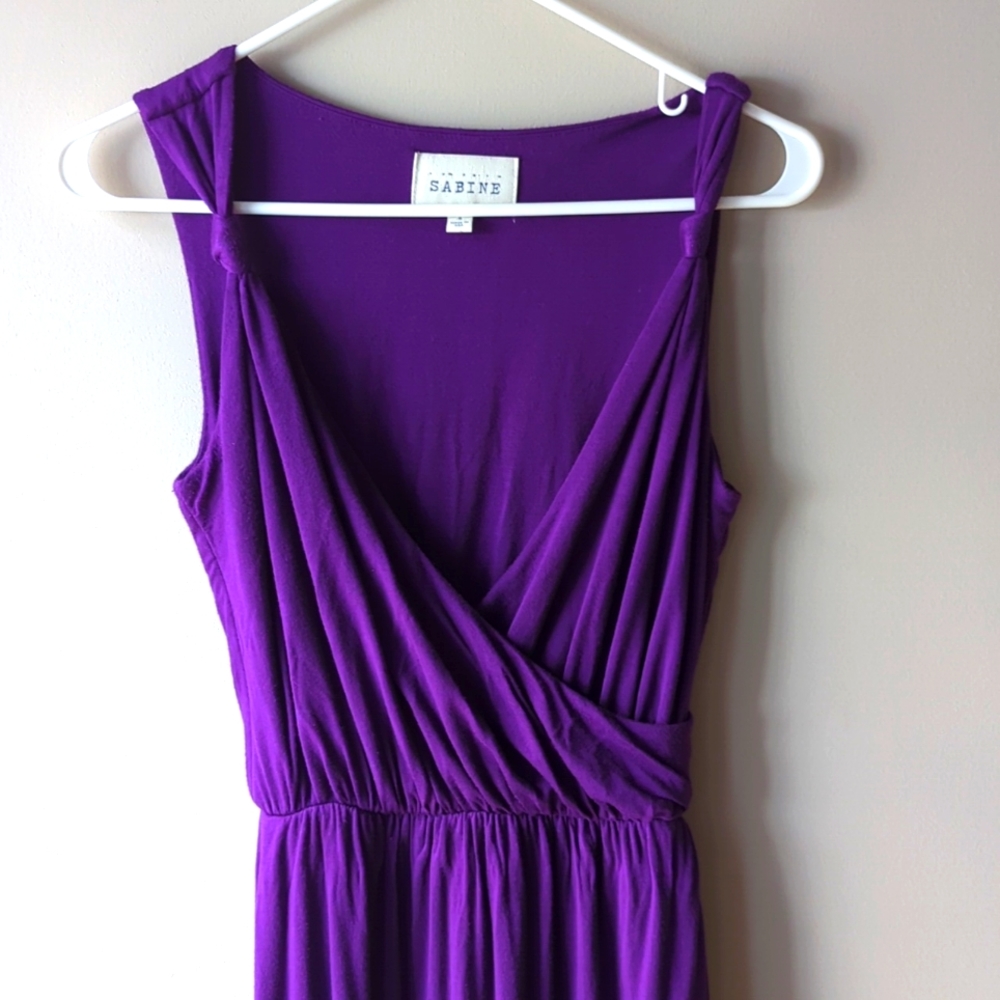 Anthropologie Sabine - purple jersey faux wrap draped maxi dress - small